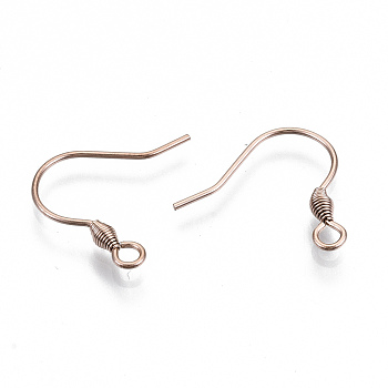 304 Stainless Steel Earring Hooks, Ear Wire, with Horizontal Loop, Cadmium Free & Nickel Free & Lead Free, Rose Gold, 15~17x17mm, Hole: 2mm, 21 Gauge, Pin: 0.7mm