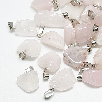 Natural Rose Quartz Pendants, with Stainless Steel Snap On Bails, Nuggets, 20~30x12~18x7~15mm, Hole: 6x4mm