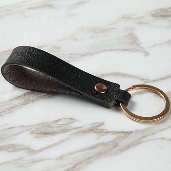 PU Leather Keychain with Iron Belt Loop Clip for Keys, Black, 10.5x3cm