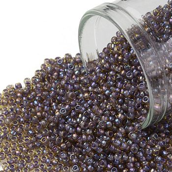 TOHO Round Seed Beads, Japanese Seed Beads, (926) Inside Color Light Topaz/Opaque Lavender Lined, 15/0, 1.5mm, Hole: 0.7mm, about 3000pcs/10g