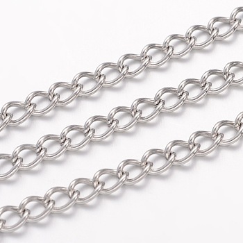 304 Stainless Steel Curb Chains, Unwelded, with Spool, for Jewelry Making, Stainless Steel Color, 5x3.5x0.8mm, about 65.61 Feet(20m)/roll