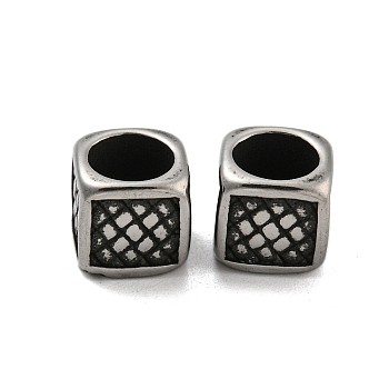 Cube 304 Stainless Steel European Beads, Large Hole Beads, Antique Silver, 8x8.5x8.5mm, Hole: 6mm