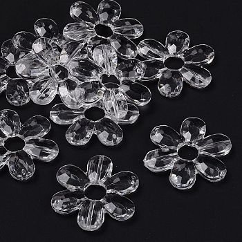 Transparent Acrylic Links, Beads, Flower, Clear, 46x41x6mm, Hole: 2mm, about 99pcs/500g