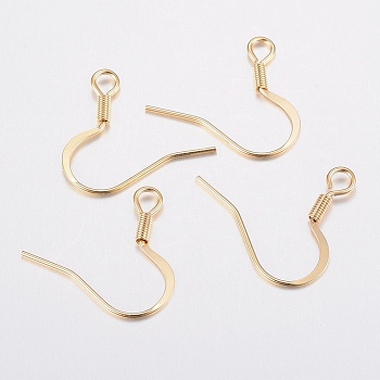 304 Stainless Steel French Earring Hooks, Flat Earring Hooks, Ear Wire, with Horizontal Loop, Real 18K Gold Plated, 17~18x16x1.5mm, Hole: 2.5mm, 20 Gauge, Pin: 0.8mm