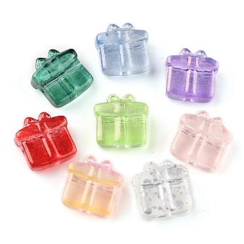 Transparent Glass Beads, with Glitter Powder, Gift Box, Mixed Color, 13.5~14x13.5x7mm, Hole: 1mm