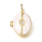 Brass Micro Pave Clear Cubic Zirconia Photo Locket Pendants, Openable Oval Charms with White Enamel, Long-Lasting Plated, Cadmium Free & Lead Free, Rack Plating, Real 18K Gold Plated, 34mm, Hole: 5mm, inner size: 19.5x15mm(KK-A303-43G)