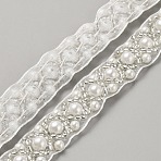 Polyester Organza Lace Trim, with Imitation Pearl Beads, White, 5/8 inch(15.5mm)(OCOR-WH0082-187B)