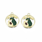 Alloy Enamel Pendants, Cadmium Free & Nickel Free & Lead Free, Light Gold, Ring with Word and Avocado, Sea Green, 24.5x22x1.5mm, Hole: 2mm(ENAM-S126-114-A-RS)