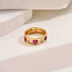Heart Brass Micro Pave Cubic Zirconia Finger Rings for Women, Golden, US Size 8(18.1mm)(MC1356-3)
