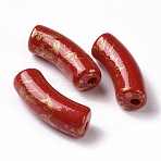 Opaque Acrylic Beads, with Glitter Powder, Curved Tube, FireBrick, 34.5x13.5x11.5mm, Hole: 3.1mm(OACR-A016-05E)
