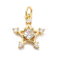Rack Plating Brass Cubic Zirconia Pendants, Star Charms, Long-Lasting Plated, with Jump Rings, Cadmium Free & Lead Free, Real 18K Gold Plated, 15x13x3.5mm, Hole: 3.5mm(KK-K270-38G)