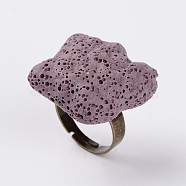 Adjustable Nuggets Lava Rock Gemstone Finger Rings, with Platinum Plated Brass Findings, Medium Purple, 19mm(RJEW-I011-01)