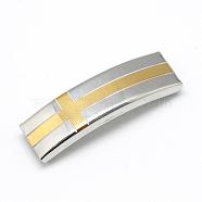 201 Stainless Steel Slide Charms, Rectangle with Cross, Golden & Stainless Steel Color, 40x12x5mm, Hole: 10x3mm(STAS-T008-240)