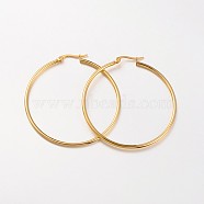 304 Stainless Steel Hoop Earrings, Hypoallergenic Earrings, Ring Shape, Real 18K Gold Plated, 50x2mm, 12 Gauge, Pin: 1x0.7mm(EJEW-N0016-11G-H)