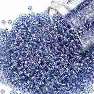 TOHO Round Seed Beads, Japanese Seed Beads, (33) Silver Lined Light Sapphire, 11/0, 2.2mm, Hole: 0.8mm, about 1110pcs/bottle, 10g/bottle(SEED-JPTR11-0033)