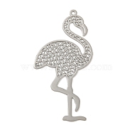 Brass Etched Metal Embellishments Pendants, Long-Lasting Plated, Flamingo Shape, Platinum, 44x21x0.3mm, Hole: 1.4mm(KKC-D001-02P)
