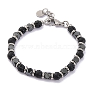 Natural Lava Rock & Magnetic Synthetic Hematite Round Beaded Bracelet, 8-1/4 inch(21cm)(BJEW-P339-02P-08)