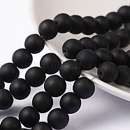 Transparent Glass Bead Strands, Frosted, Round, Black, 8mm, Hole: 1~1.6mm, about 99pcs/strand, 31.4 inch(GLAA-S031-8mm-38)