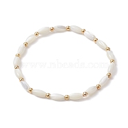 Natural Shell Twist Oval Beaded Stretch Bracelets for Women, White, Inner Diameter: 2-1/4 inch(5.8cm)(BJEW-JB10059)