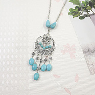 Yunnan Ethnic Style Miao Silver Pave Turquoise Pendant Necklaces Tibetan Nepalese Jewelry, Turquoise(LV1527-8)