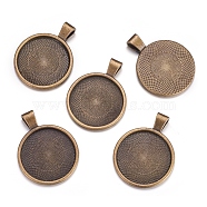 Metal Alloy Pendant Cabochon Settings, Plain Edge Bezel Cups, DIY Findings for Jewelry Making, Antique Bronze, Cadmium Free & Lead Free, Tray: 24.5mm, 37x28x6.5mm, Hole: 6x4mm(PALLOY-A15654-AB)