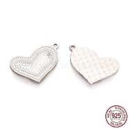 925 Sterling Silver Charms, Heart, for Valentine's Day, Silver, 9x14x1mm, Hole: 0.9mm(STER-C004-05S)