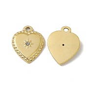 Vacuum Plating 201 Stainless Steel Pendants, Crystal Rhinestone Heart Charms, Real 18K Gold Plated, 23x18x3mm, Hole: 2mm(STAS-J401-VC724)