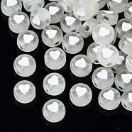 Luminous Acrylic Beads, Glow in the Dark, Flat Round with Heart, White, 7x3.5mm, Hole: 1.8mm, about 3700pcs/500g(MACR-S273-39B)