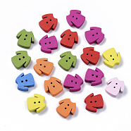 2-Hole Spray Painted Wooden Buttons, Clothes, Mixed Color, 12.5x13x3.5mm, Hole: 1mm(BUTT-T007-002)