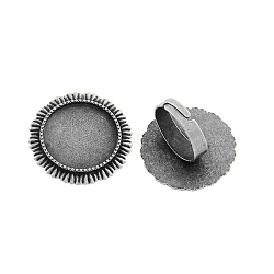 Vintage Adjustable Iron Finger Ring Components Alloy Cabochon Bezel Settings, Cadmium Free & Lead Free, Antique Silver, 17x5mm, Flat Round Tray: 20mm(X-PALLOY-Q300-14AS-NR)