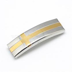 201 Stainless Steel Slide Charms, Rectangle with Cross, Golden & Stainless Steel Color, 40x12x5mm, Hole: 10x3mm(STAS-T008-240)