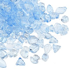 Gradient Color Transparent Glass Beads, Mixed Shapes, Light Sky Blue, 8~23x8~20x3.5~8mm, Hole: 1~1.4mm, about 800pcs/1000g(GLAA-B026-01B)