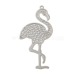 Brass Etched Metal Embellishments Pendants, Long-Lasting Plated, Flamingo Shape, Platinum, 44x21x0.3mm, Hole: 1.4mm(KKC-D001-02P)