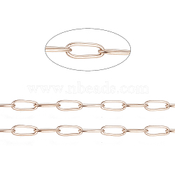 Ion Plating(IP) 304 Stainless Steel Paperclip Chains, Soldered, with Spool, Rose Gold, 5.5x2.2x0.5mm, 10m/roll(CHS-F010-01H-RG)