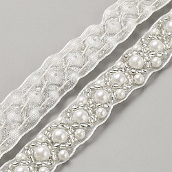 Polyester Organza Lace Trim, with Imitation Pearl Beads, White, 5/8 inch(15.5mm)(OCOR-WH0082-187B)