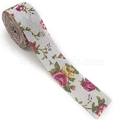Cotton Linen Printed Ribbons, Garment Accessories, Flat, Flower, 1-5/8 inch(40mm)(PW-WG41807-03)