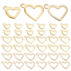 100Pcs 3 Styles 304 Stainless Steel Charms, Stamping Blank Tag, Heart, Golden, 10x7.5~14x0.9~1mm, Hole: 1~1.2mm(FIND-PH0022-57)