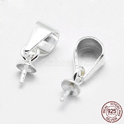 925 Sterling Silver Pendant Bails, For Half Drilled Beads, Silver, 6x3mm, Hole: 3.5x4.5mm, Pin: 0.5mm(STER-E050-05S)