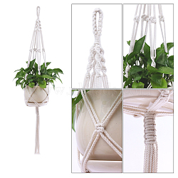 Cotton Macrame Plant Hangers, Boho Style Hanging Planter Baskets, Wall Decorative Flower Pot Holder, Snow, 1050mm(MAKN-PW0001-040A)