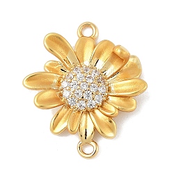 Flower Brass Micro Pave Clear Cubic Zirconia Connector Charms, Cadmium Free & Nickel Free & Lead Free, Matte Style, Real 18K Gold Plated, 18x16x4.5mm, Hole: 1.2mm(KK-M326-06-G01)