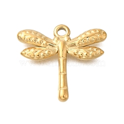 PVD Vacuum Plating 201 Stainless Steel Pendants, Dragonfly Charm, Real 18K Gold Plated, 18x20x3mm, Hole: 1.6mm(STAS-C111-20G)