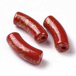Opaque Acrylic Beads, with Glitter Powder, Curved Tube, FireBrick, 34.5x13.5x11.5mm, Hole: 3.1mm(OACR-A016-05E)