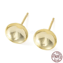 925 Sterling Silver Stud Earring Findings, Flat Round Earring Settings, for Bead, with S925 Stamp, Real 18K Gold Plated, 13x8mm, Pin: 0.7mm(STER-E068-02E-G)