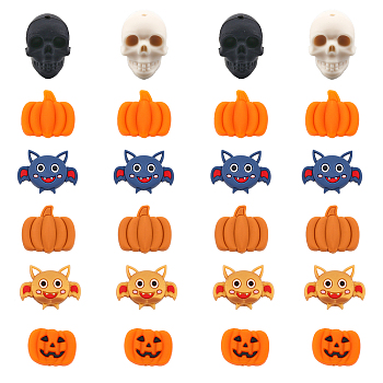 8 Style Halloween Theme Food Grade Eco-Friendly Silicone Beads, Chewing Beads For Teethers, DIY Nursing Necklaces Making, Mixed Shapes, Mixed Color, 19.5~25.5x16~34x7.5~20mm, 24pcs/box