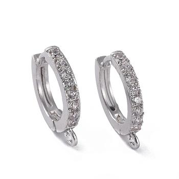 Brass Huggie Hoop Earring Findings, with Cubic Zirconia, Lead Free & Cadmium Free & Nickel Free, Long-Lasting Plated, Platinum, 17x15x3mm, Hole: 1.2mm, Pin: 1mm