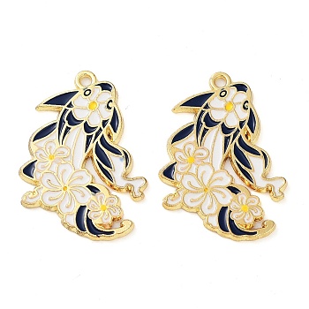 Rack Plating Alloy Enamel Pendants, Golden, Fish with Flower Charm, Prussian Blue, 33x23x1.5mm, Hole: 2mm