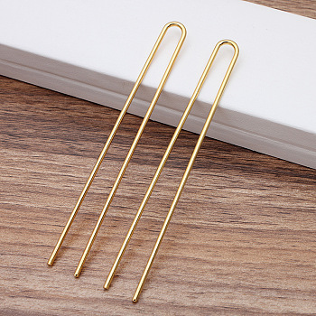 Iron Hair Forks Findings, Hair Accessories, Straight Stick U-Shape, Golden, 110x11mm