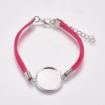 Suede Bracelet Making, with Alloy Tray Settings and Iron Chains, Flat Round, Platinum, Deep Pink, 8-1/8 inch~8-1/4 inch(20.5~21cm), Tray: 20mm