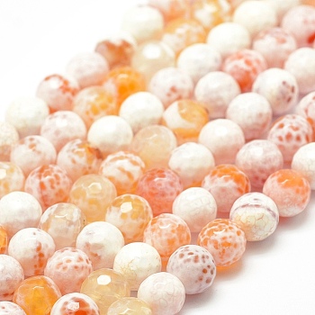 Natural Fire Crackle Agate Bead Strands, Dyed, Faceted, Round, BurlyWood, 8mm, Hole: 1mm, about 47pcs/strand, 14 inch
