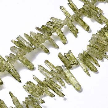 Natural Crackle Quartz Crystal Dyed Beads Strands, Chip, Olive Drab, 12~35x4~5.5x3~5mm, Hole: 1mm, about 101~102pcs/strand, 15.35''(39cm)